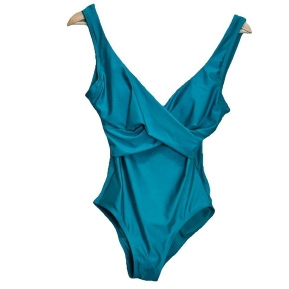 Tahari Teal Blue Wrap One Piece Swimsuit Small